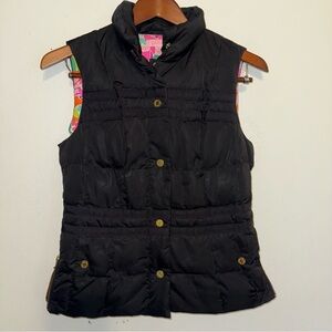 Lilly Pulitzer Kate Puffer Vest Black Vest XS Womens Gold Snap Buttons